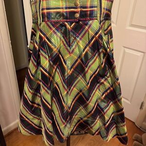 J Crew Holiday Silk satin Skirt Sz 4 Plaid Green Midi Classic Christmas J.Crew